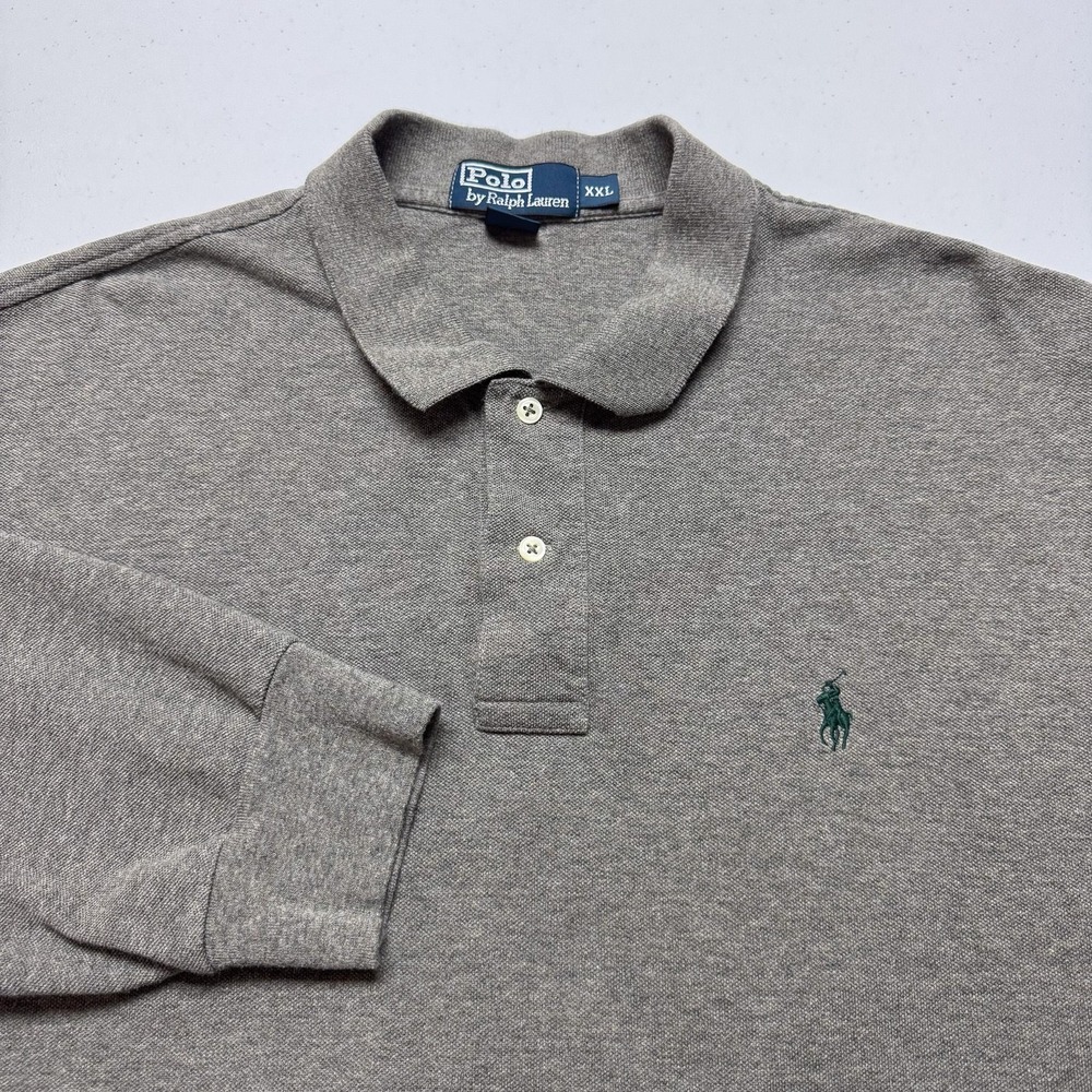 Polo Ralph Lauren Polo Shirt Mens 2XL Gray Long Sleeve Embroidered Pony Cotton‎